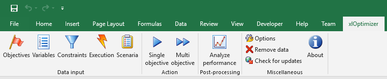 xloptimizer add-in toolbar