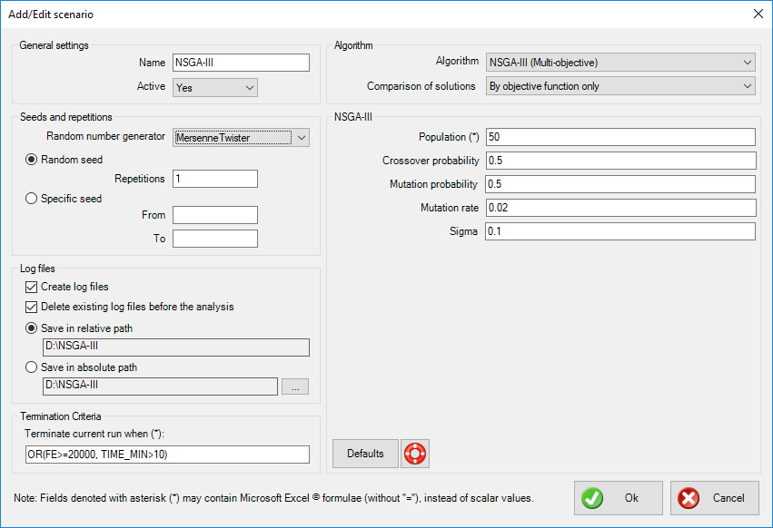 NSGA-III options step 1