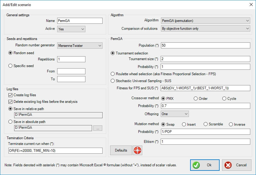 genetic algorithm for permutation problems xloptimizer options