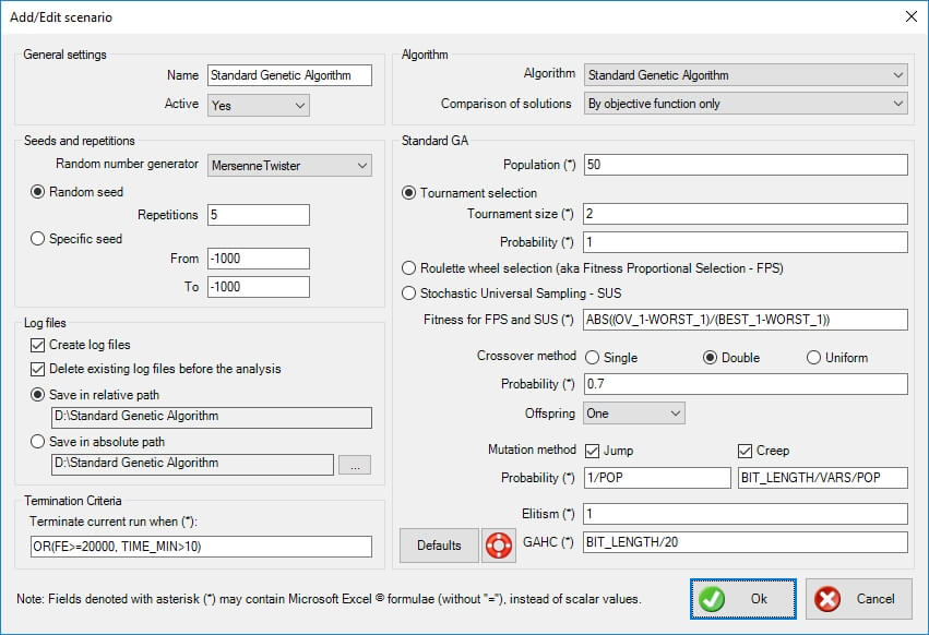 genetic algorithms xloptimizer options step 1